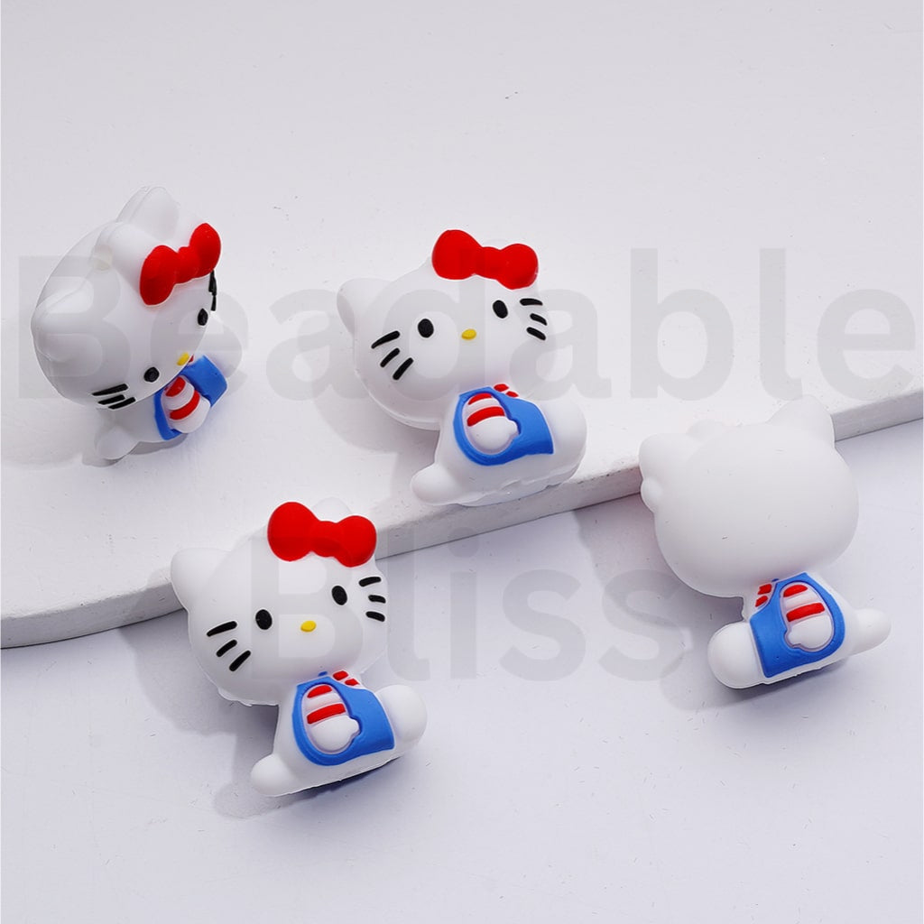 3D Cute Hell Kitt with Bowknots Silicone Focal Beads