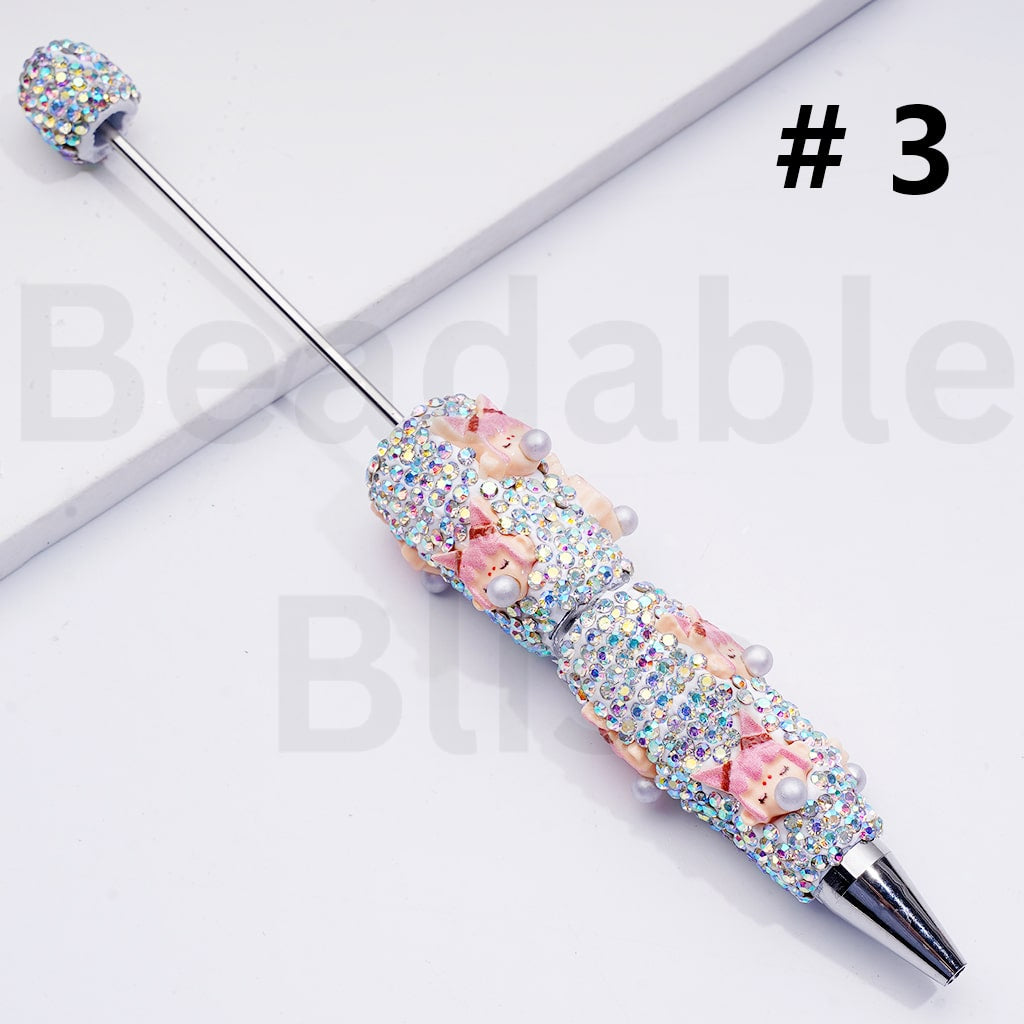 Cute Girl Po Mar White Pearls AB Rhinestones Clay Pens