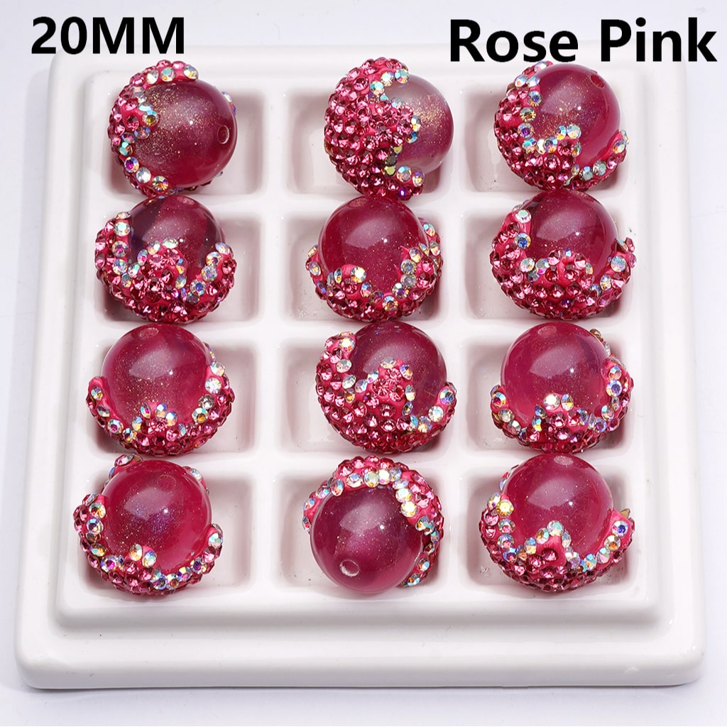 Clay Acrylic Beads Luminous Glitter Sugar Core Inside Shiny AB Rhinestones Cute Flower Multi-Color 20MM