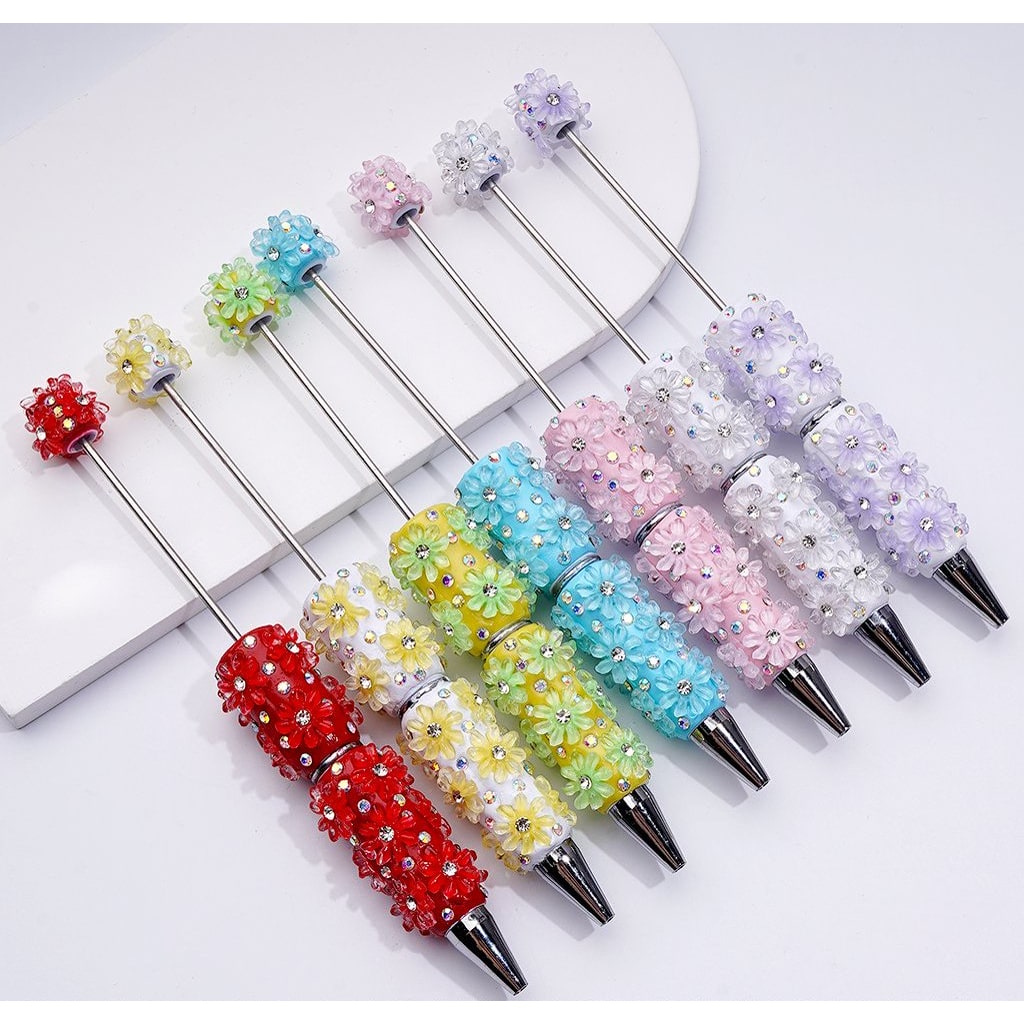 Multi-Color Beadable Clay Pens with AB Rhinestones Mini Cute Flowers Clear Rhinestones Inside