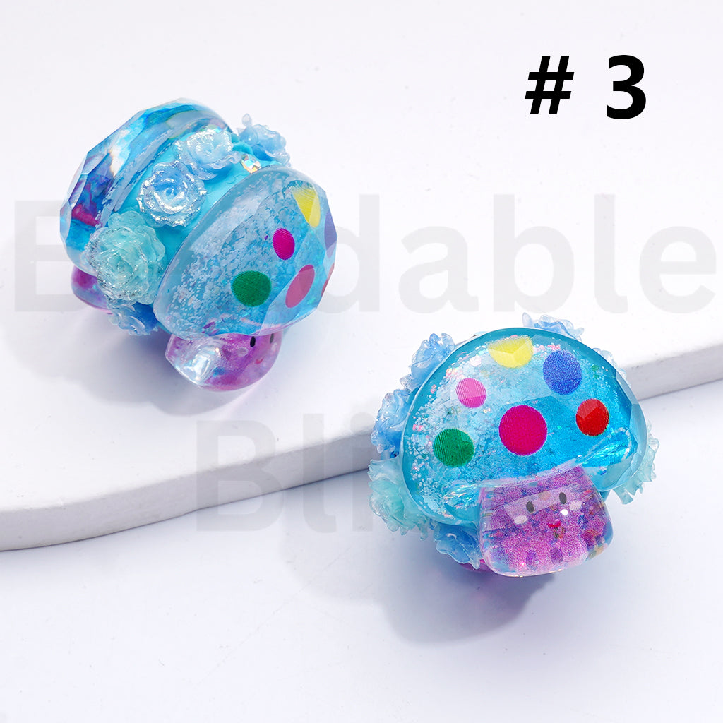 Luminous Cute Kurom Hello Kitt Pochacc Mushroom Shiny Glitter Flowers AB Rhinestones Clay Beads