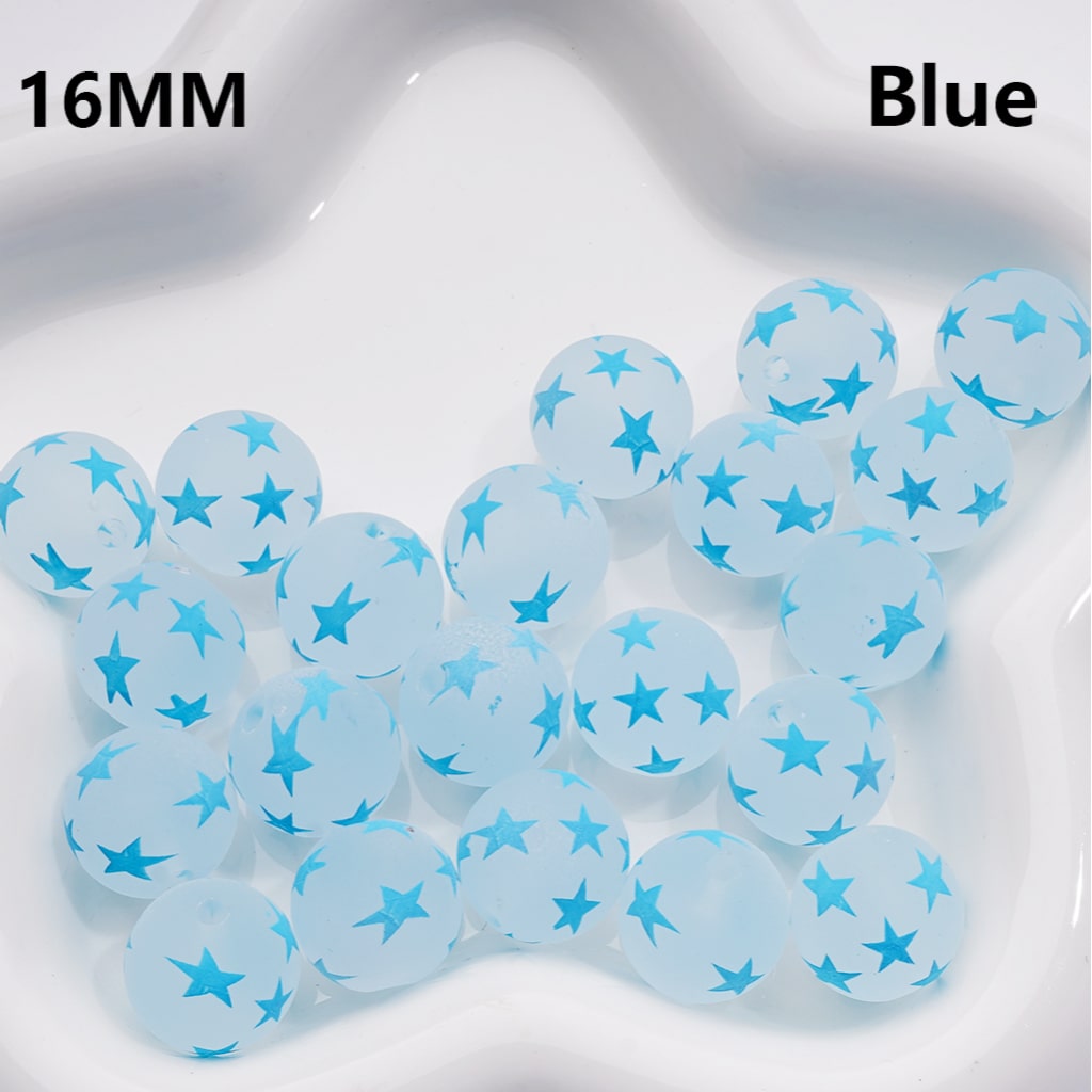 Frosted Multi-Color Stars Prints Round Acrylic Beads, 16MM ( The Single Color is only available for 200pcs (whole bag))