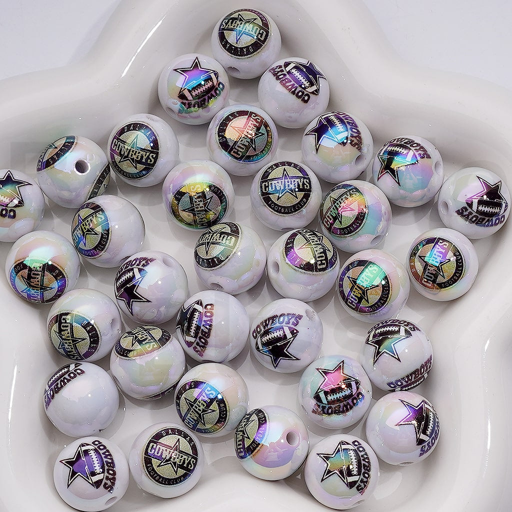 UV Coating USA American Football Teams NF Round Acrylic Beads, 16MM, Random Mix Teams and Single Team are Both Available to Choose