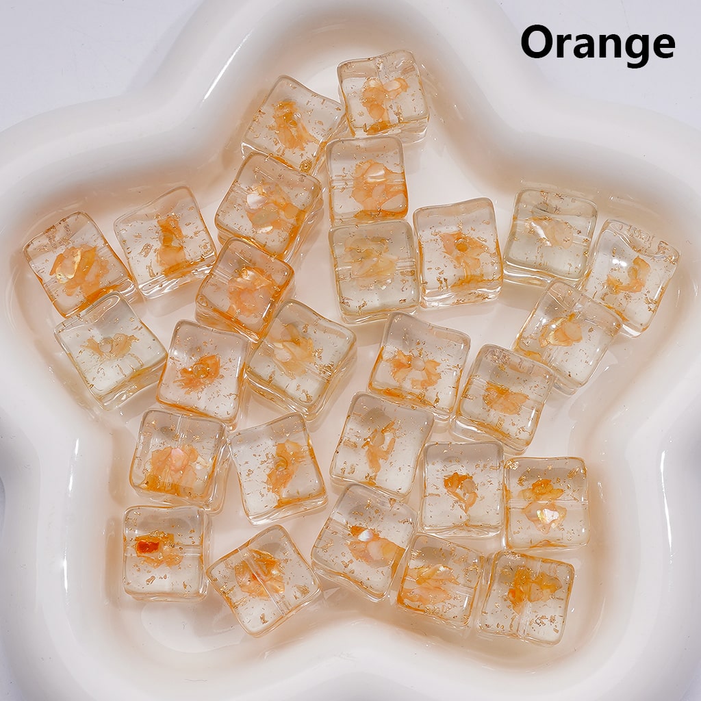 Multi-Color Shells Gold Foil Paper Inside Clear Cube Square Acrylic Beads, 14-15MM (Single Color is available for 200pcs(Whole bag))