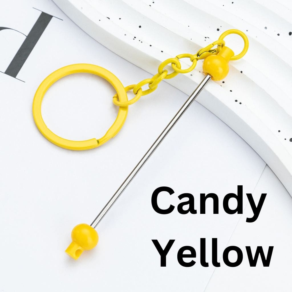 New Style DIY Beadable Metal Keychain with Bar in Solid Color, 153MM, the Small Ball is Plastic Material