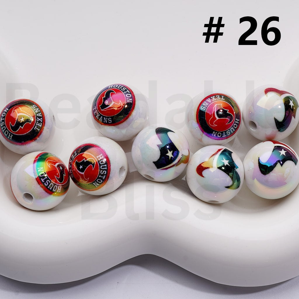 UV Coating USA American Football Teams NF Round Acrylic Beads, 16MM, Random Mix Teams and Single Team are Both Available to Choose