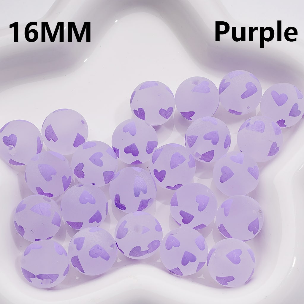 Frosted Multi-Color Hearts Prints Round Acrylic Beads, 16MM ( The Single Color is only available for 200pcs (whole bag))