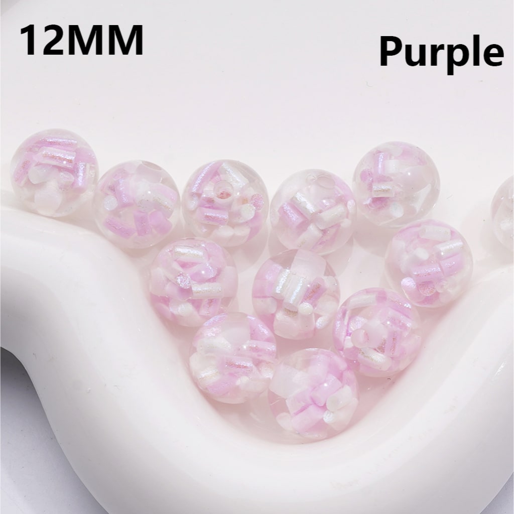Acrylic Beads Mini Colorful Shiny Candy Sticks Inside Clear 12MM (Single Color is available for 200pcs(Whole Bag))