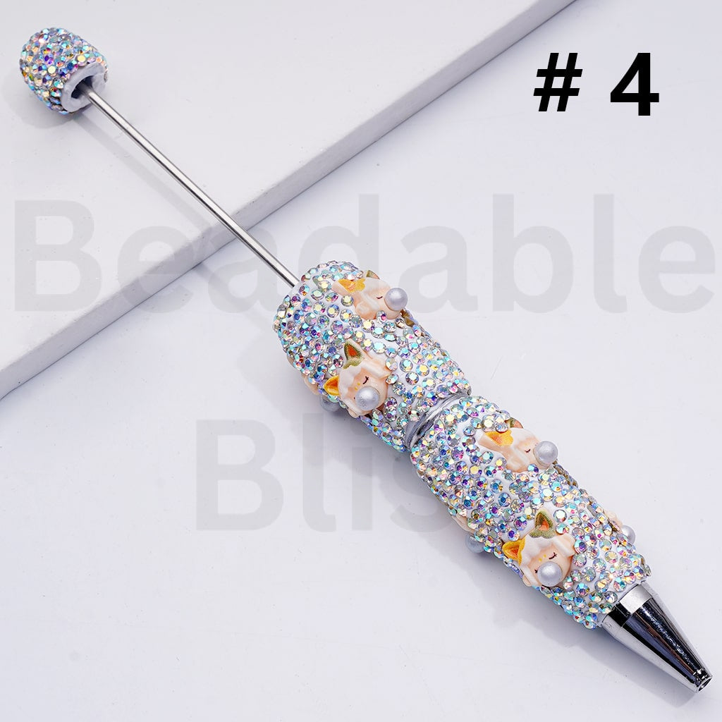 Cute Girl Po Mar White Pearls AB Rhinestones Clay Pens