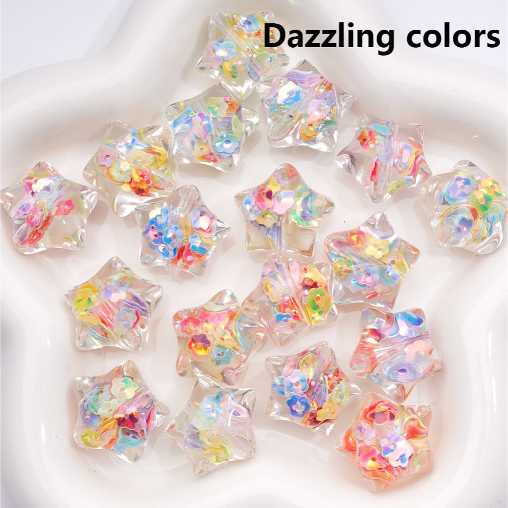 Star Acrylic Beads Mini Colorful Flowers Flakes Inside Clear 22MM (Single Color is available for 200pcs(Whole Bag))