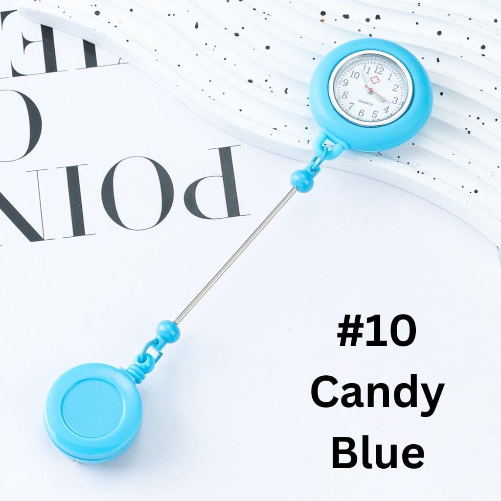 Creative Luminous Beaded Retractable Back Badge Holder Reels with Keychain Bar & Mini Round Chest Pocket Clock Watch for Nurse Doctor Student , 178MM, Battery Included, Only be Shipped by Standard Shipping, Important: Please Read the Description