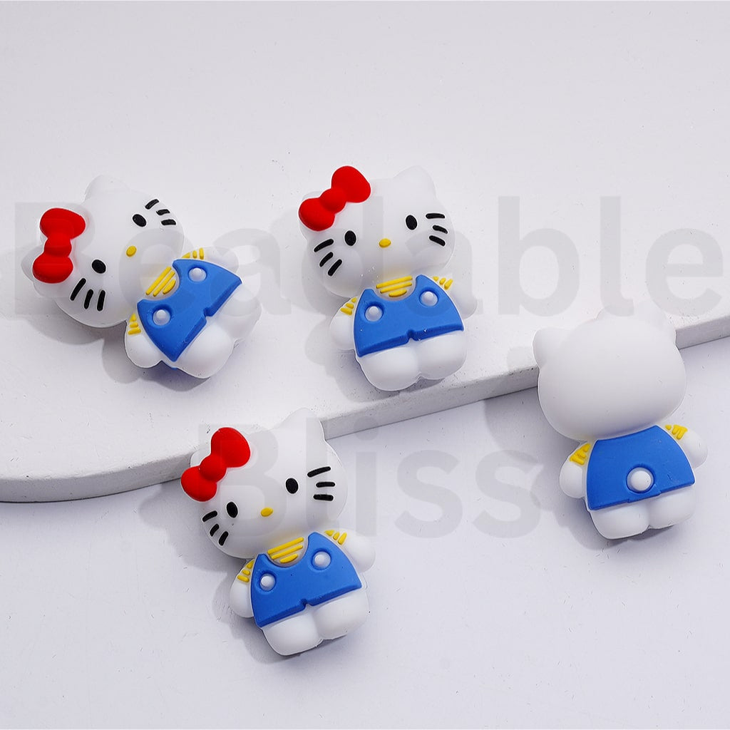3D Cute Hell Kitt with Bowknots Silicone Focal Beads