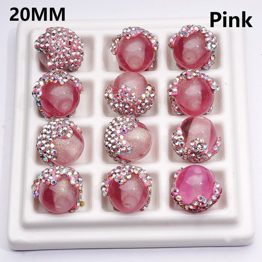Clay Acrylic Beads Luminous Glitter Sugar Core Inside Shiny AB Rhinestones Cute Flower Multi-Color 20MM