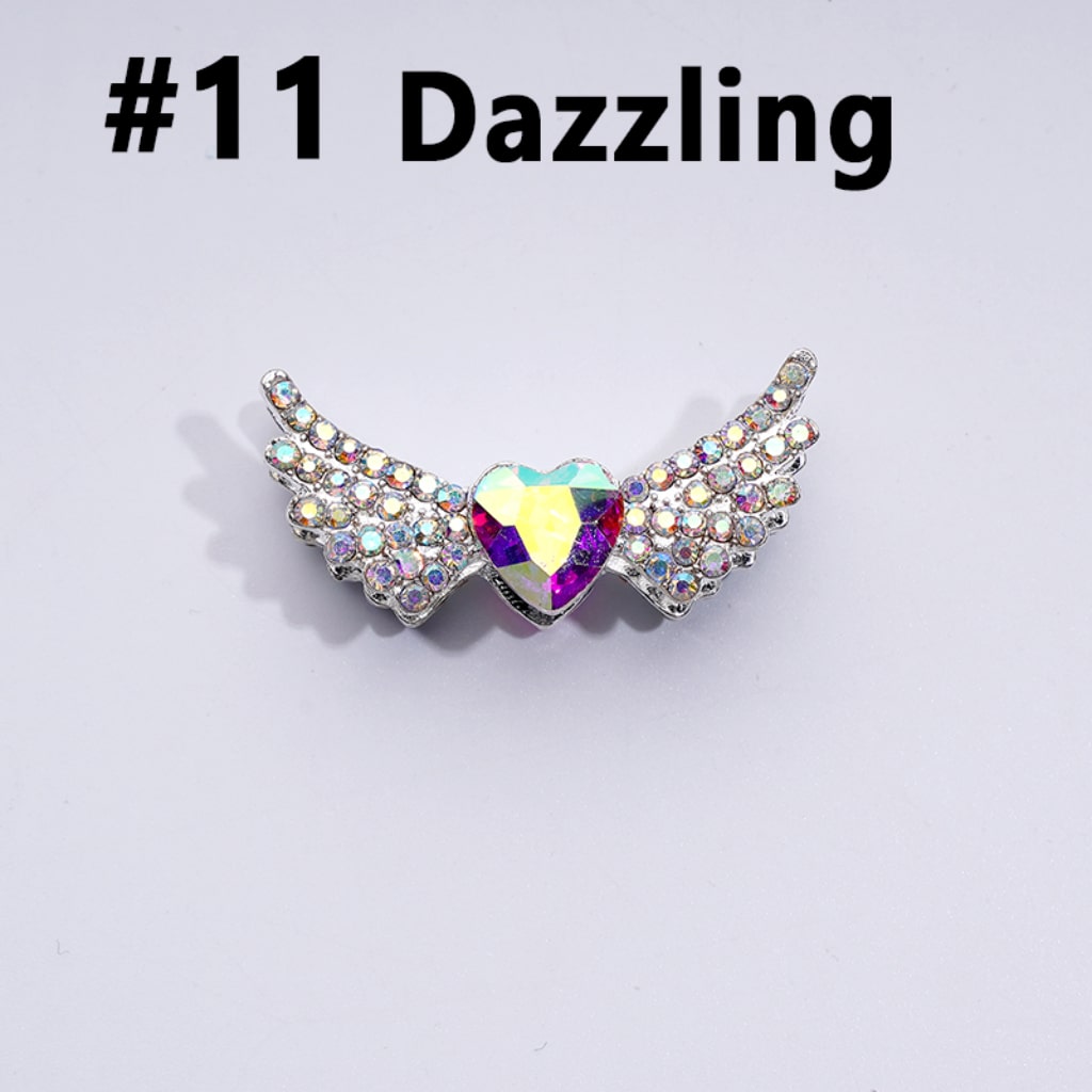 Bling Bling Fancy Silver Alloy Angel Wings Beads with Mini AB & Multi-Color Shiny Hearts Rhinestones, Around 37*17MM