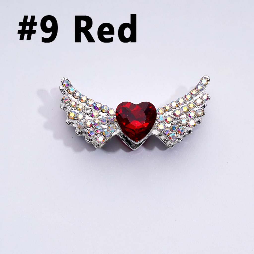Bling Bling Fancy Silver Alloy Angel Wings Beads with Mini AB & Multi-Color Shiny Hearts Rhinestones, Around 37*17MM