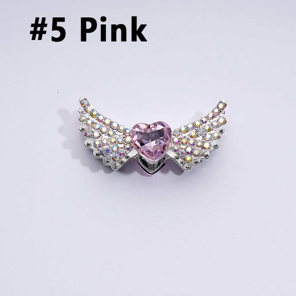 Bling Bling Fancy Silver Alloy Angel Wings Beads with Mini AB & Multi-Color Shiny Hearts Rhinestones, Around 37*17MM