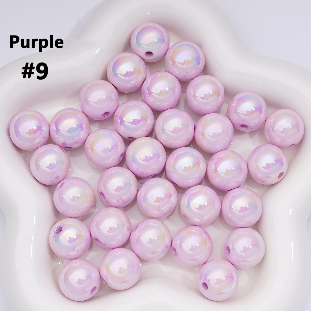 UV Coating Shiny Solid Color Round Acrylic Beads, 16MM