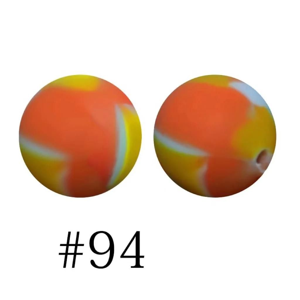Multicolor Printed Silicone Beads with Swirls, Abstract Marble Pattern, 15mm