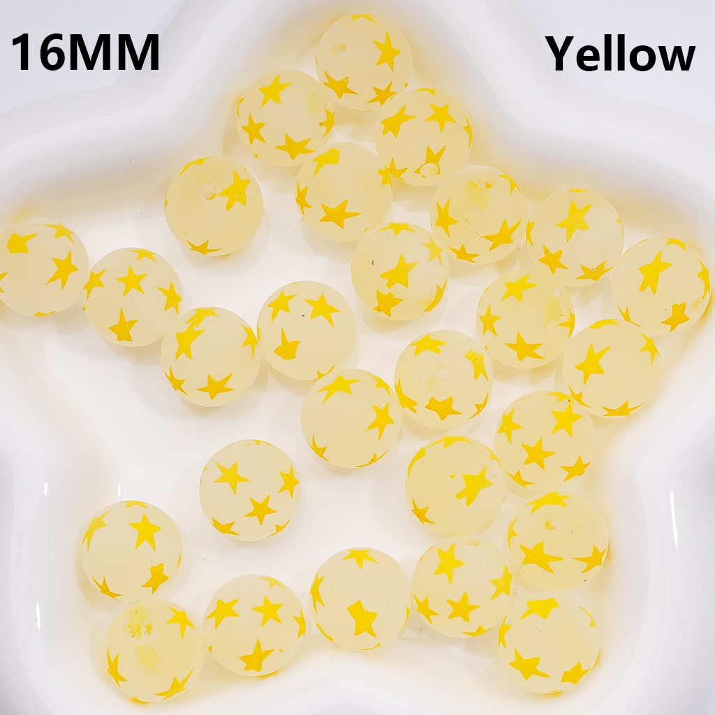 Frosted Multi-Color Stars Prints Round Acrylic Beads, 16MM ( The Single Color is only available for 200pcs (whole bag))