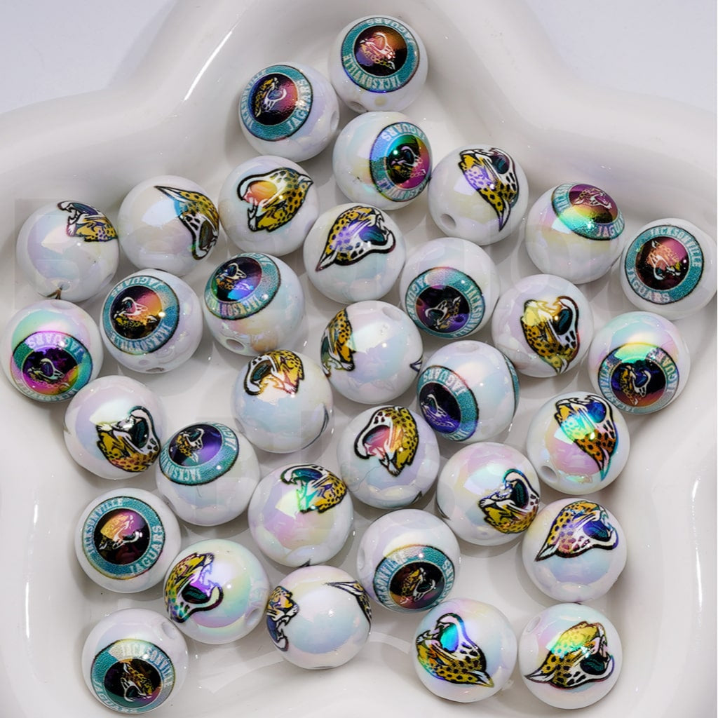 UV Coating USA American Football Teams NF Round Acrylic Beads, 16MM, Random Mix Teams and Single Team are Both Available to Choose