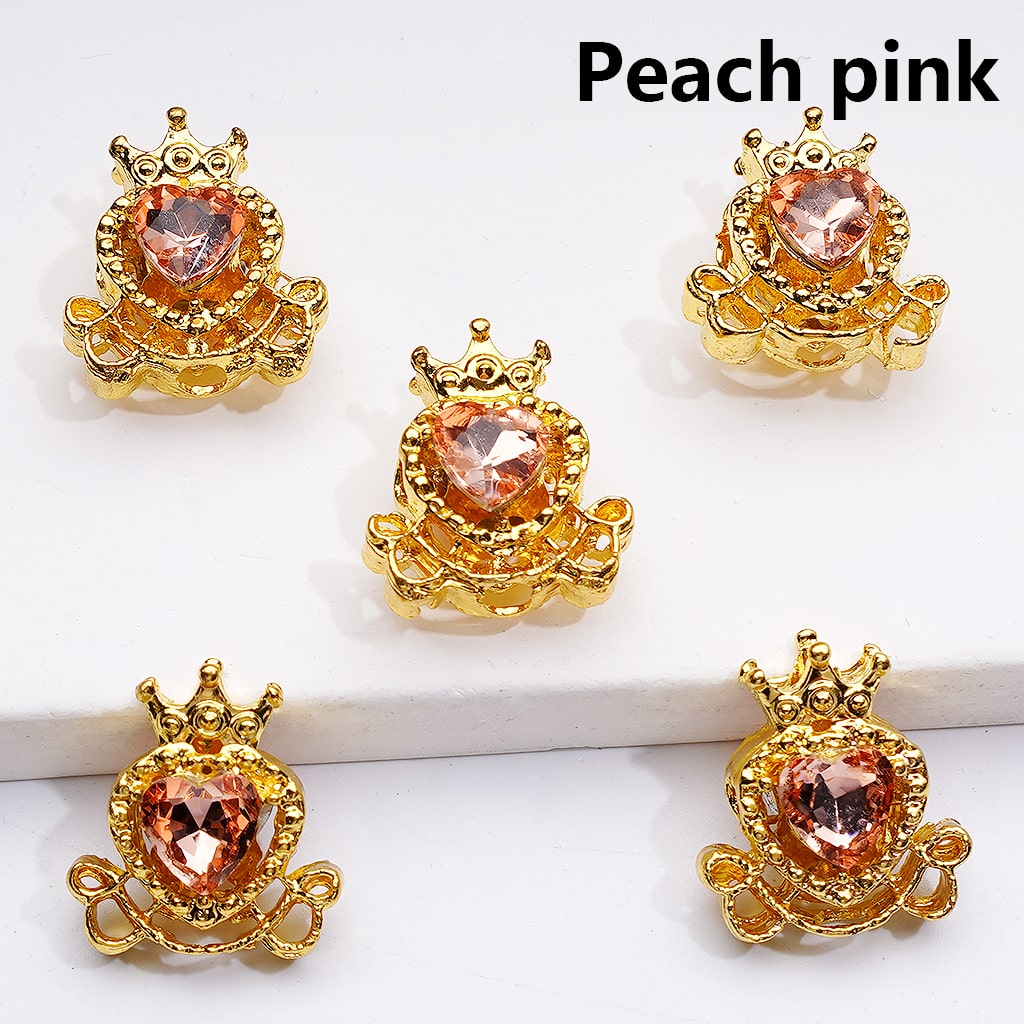 Mini Fancy Gold Alloy Heart with Crown Beads with Shiny Hearts Rhinestones, 14*16MM