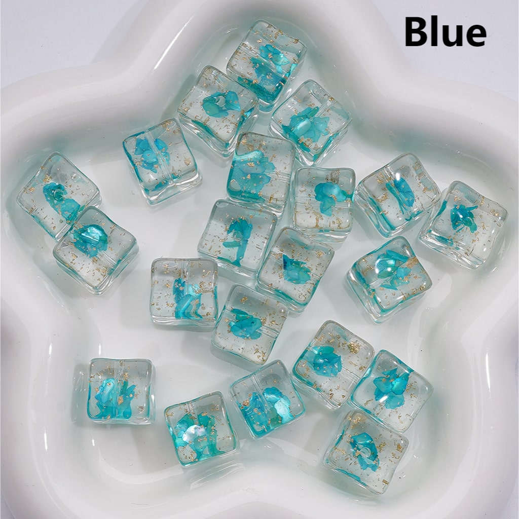 Multi-Color Shells Gold Foil Paper Inside Clear Cube Square Acrylic Beads, 14-15MM (Single Color is available for 200pcs(Whole bag))