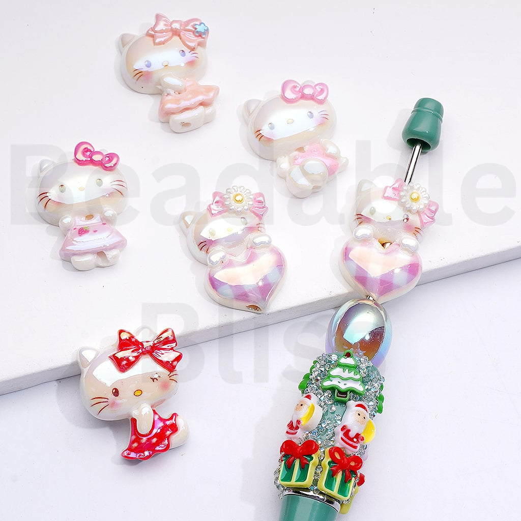 Acrylic Beads UV Coating Vivid Cute Sanri Hello Kitt Heart Pink Series, Random Mix