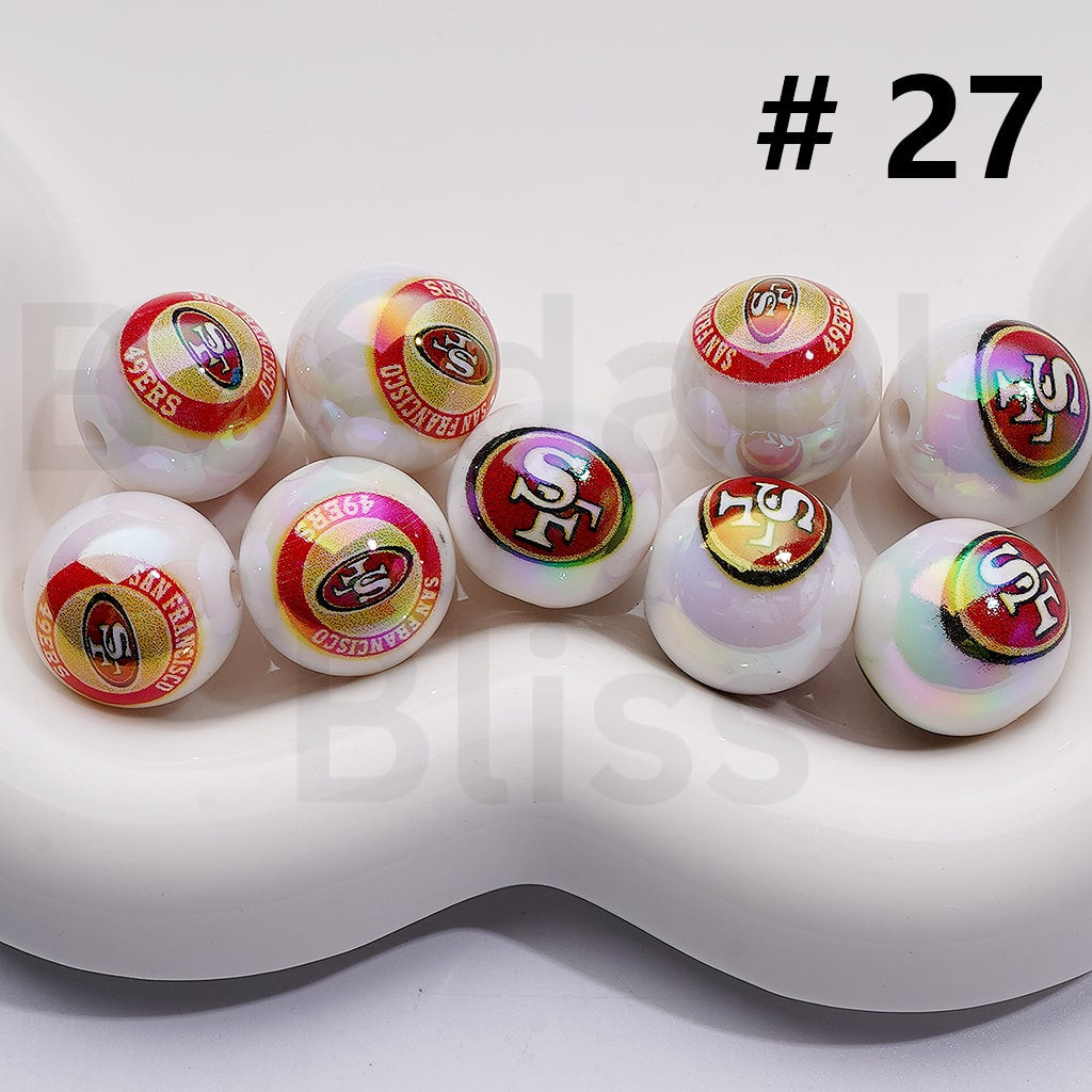 UV Coating USA American Football Teams NF Round Acrylic Beads, 16MM, Random Mix Teams and Single Team are Both Available to Choose