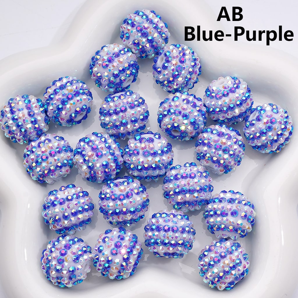 Double Color Shiny Rhinestones Stripes Round Acrylic Beads, 20MM