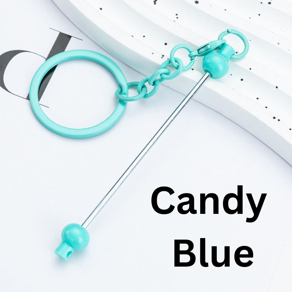 New Style DIY Beadable Metal Keychain with Bar in Solid Color, 153MM, the Small Ball is Plastic Material