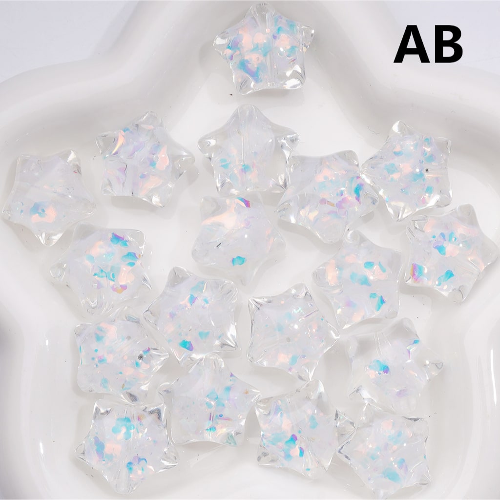 Star Acrylic Beads Mini Colorful Flowers Flakes Inside Clear 22MM (Single Color is available for 200pcs(Whole Bag))