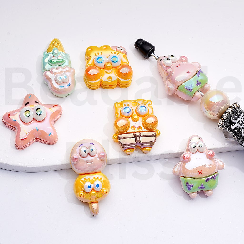 Acrylic Beads UV Coating Vivid Cute Spongebo Squarepan Patric Sta, Random Mix