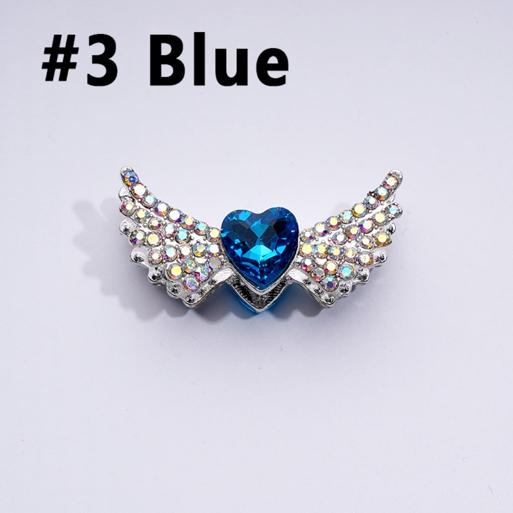 Bling Bling Fancy Silver Alloy Angel Wings Beads with Mini AB & Multi-Color Shiny Hearts Rhinestones, Around 37*17MM
