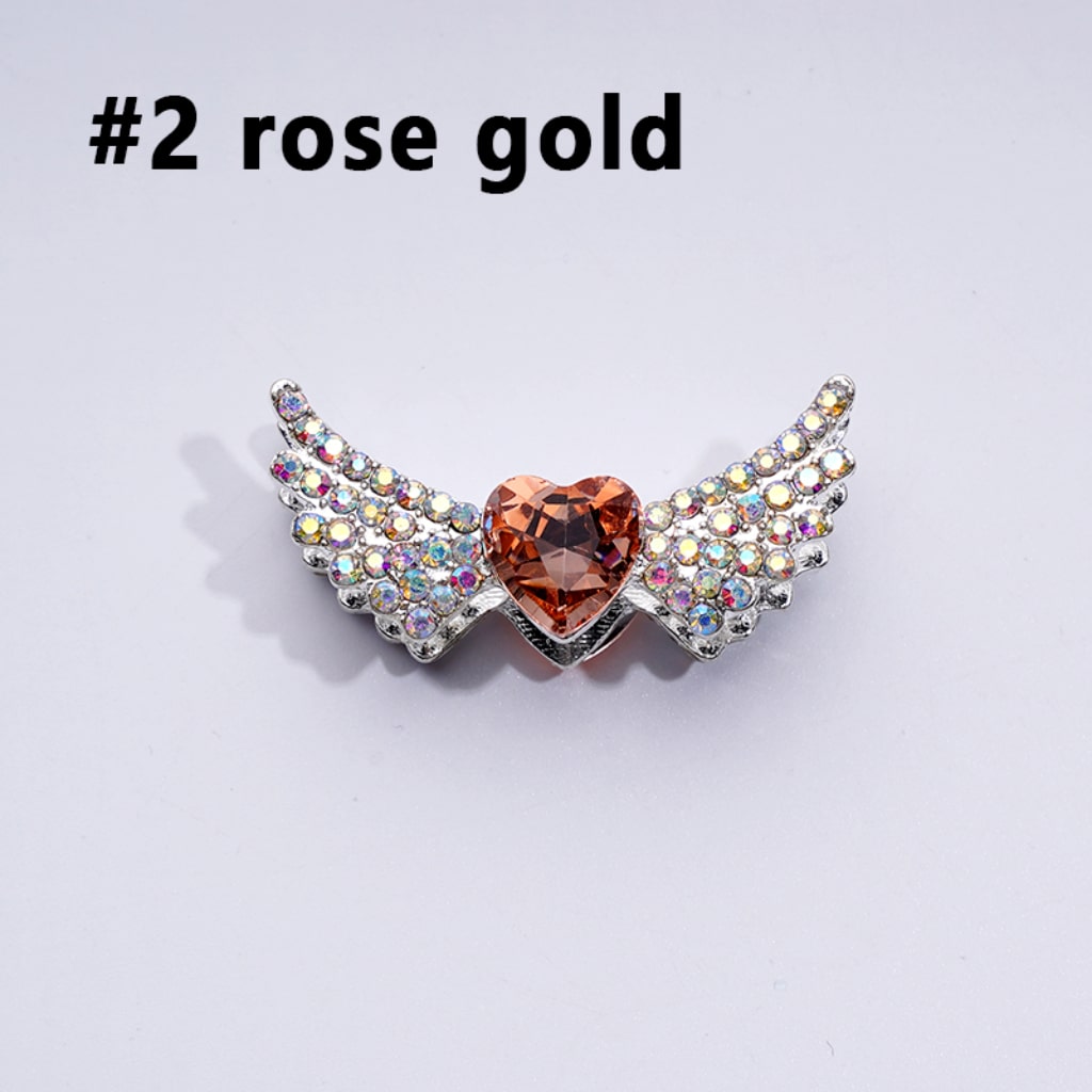 Bling Bling Fancy Silver Alloy Angel Wings Beads with Mini AB & Multi-Color Shiny Hearts Rhinestones, Around 37*17MM