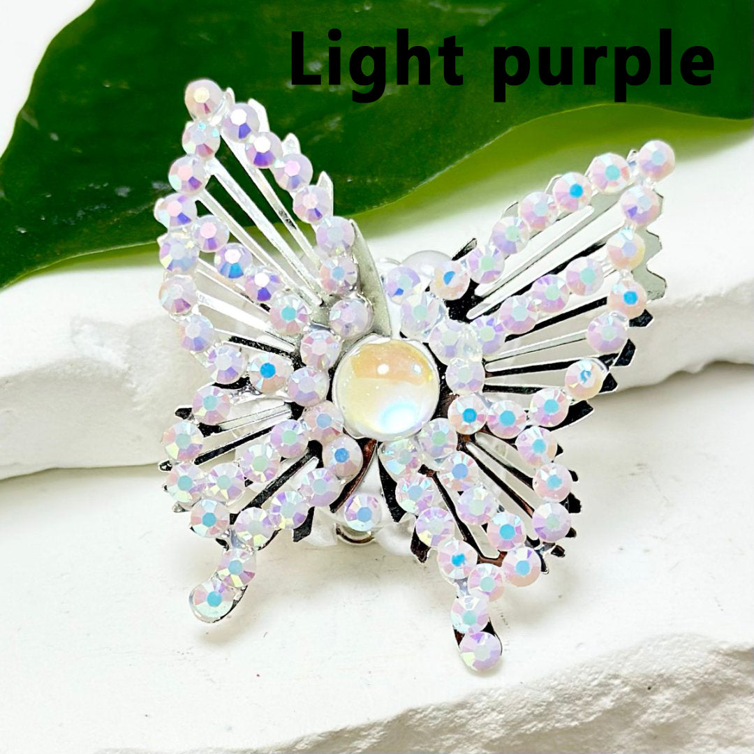 Bling Bling Fancy Silver Alloy Butterfly with Colorful Mini Rhinestones White Pearls Colorful Mini Butterfly Rhinestone Clay Beads, Around 42*44MM