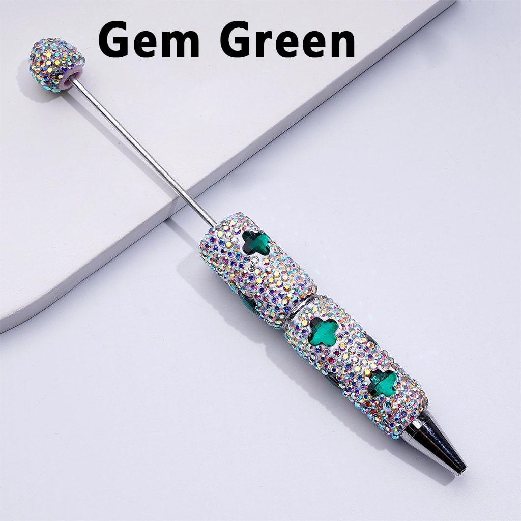 Beadable Clay Pens with Cute Shiny Four-Leaf Clover AB Rhinestones Covered the Entire Pen