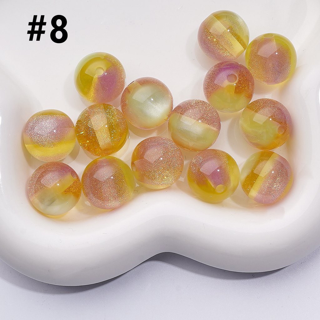 Bling Bling Double Color Cat Eye Style Shiny Gold Glitter Round Acrylic Beads, 16MM