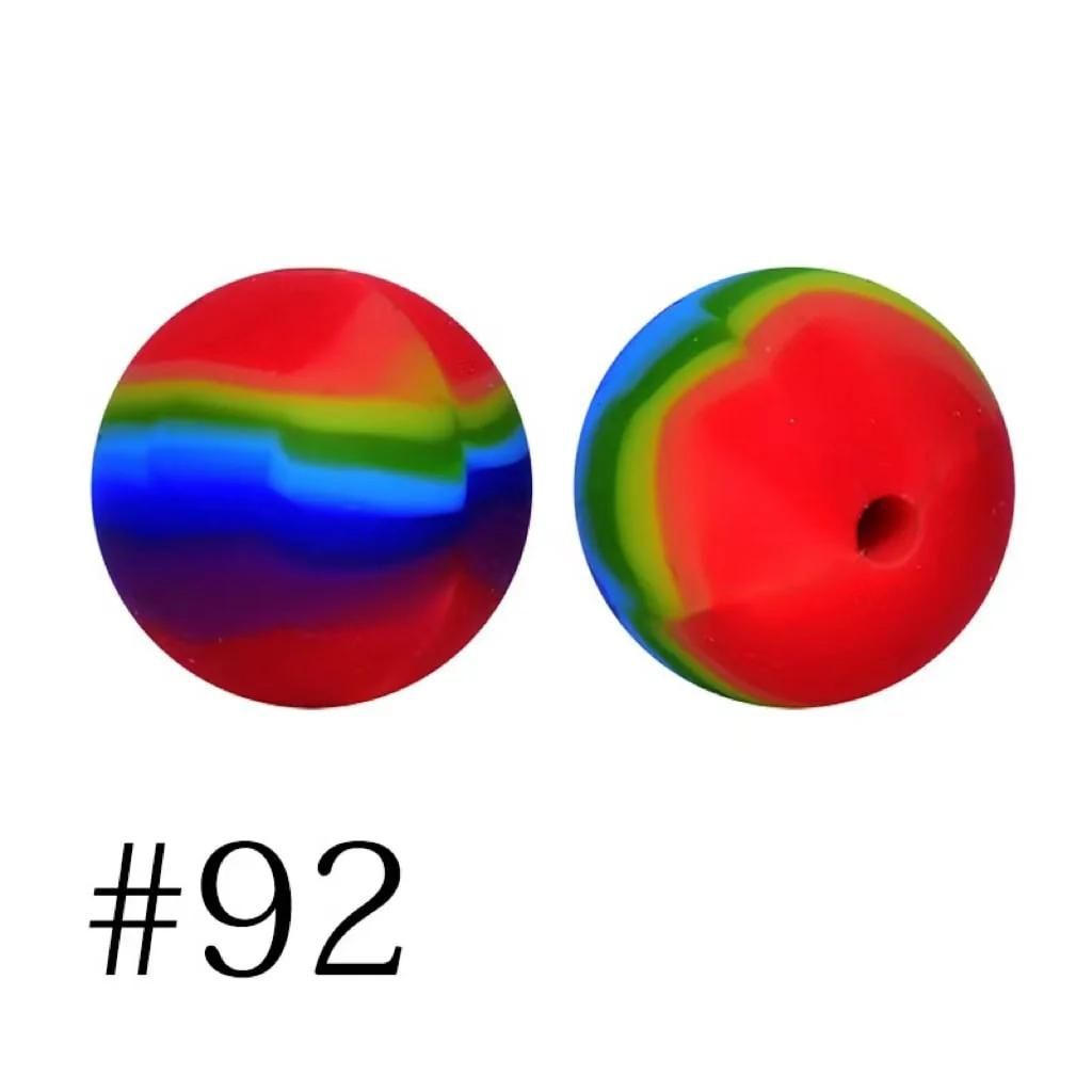 Multicolor Printed Silicone Beads with Swirls, Abstract Marble Pattern, 15mm