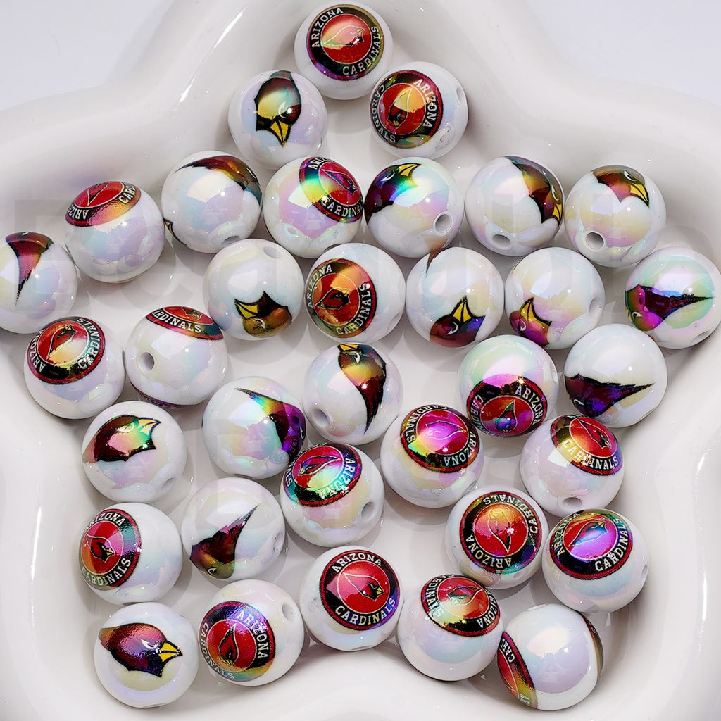 UV Coating USA American Football Teams NF Round Acrylic Beads, 16MM, Random Mix Teams and Single Team are Both Available to Choose