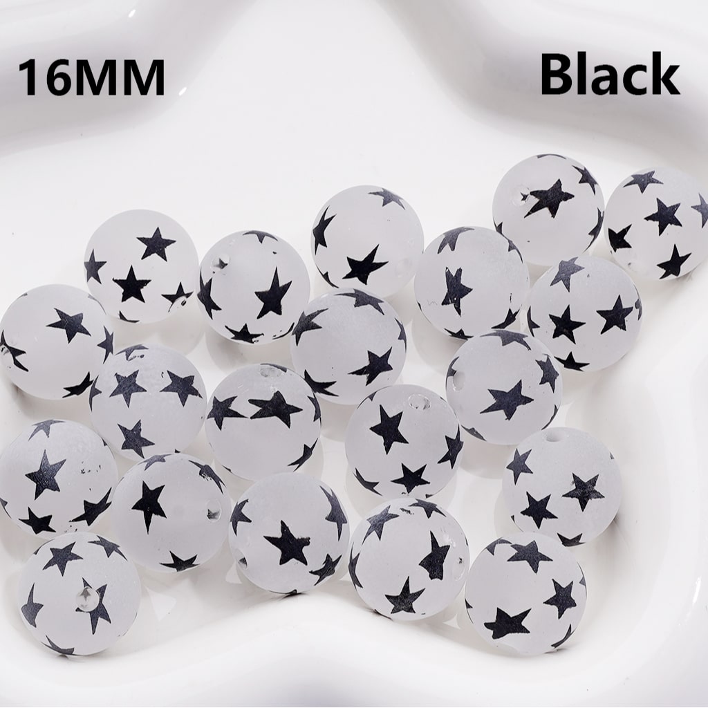 Frosted Multi-Color Stars Prints Round Acrylic Beads, 16MM ( The Single Color is only available for 200pcs (whole bag))