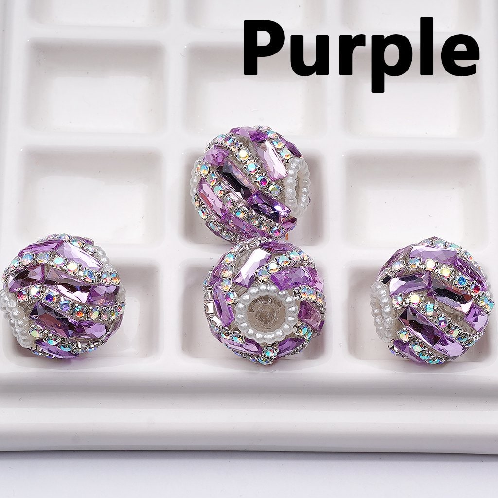 Spiral Style Shiny Rectangle & AB Rhinestones Chains White Pearls Loop Acrylic Beads, 20MM