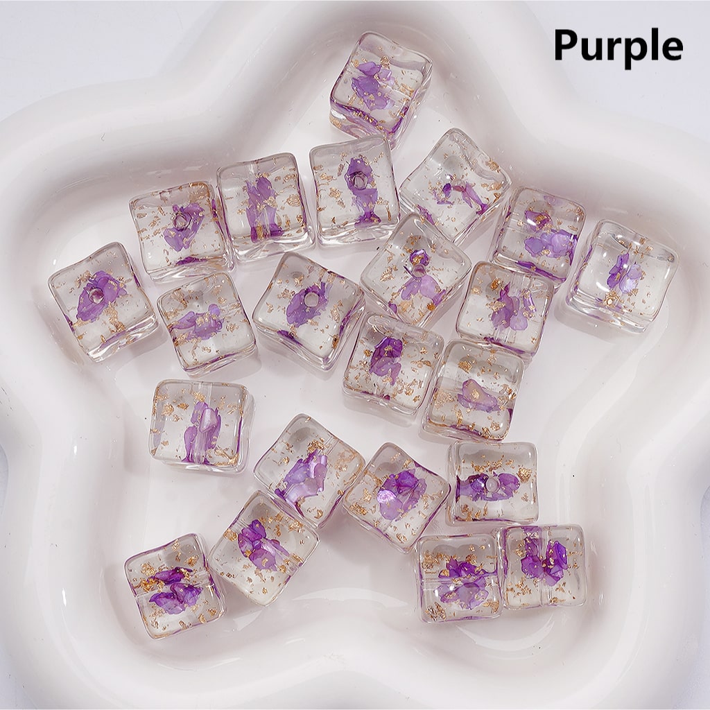 Multi-Color Shells Gold Foil Paper Inside Clear Cube Square Acrylic Beads, 14-15MM (Single Color is available for 200pcs(Whole bag))