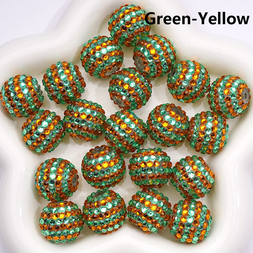 Double Color Shiny Rhinestones Stripes Round Acrylic Beads, 20MM