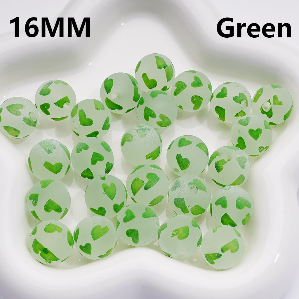 Frosted Multi-Color Hearts Prints Round Acrylic Beads, 16MM ( The Single Color is only available for 200pcs (whole bag))