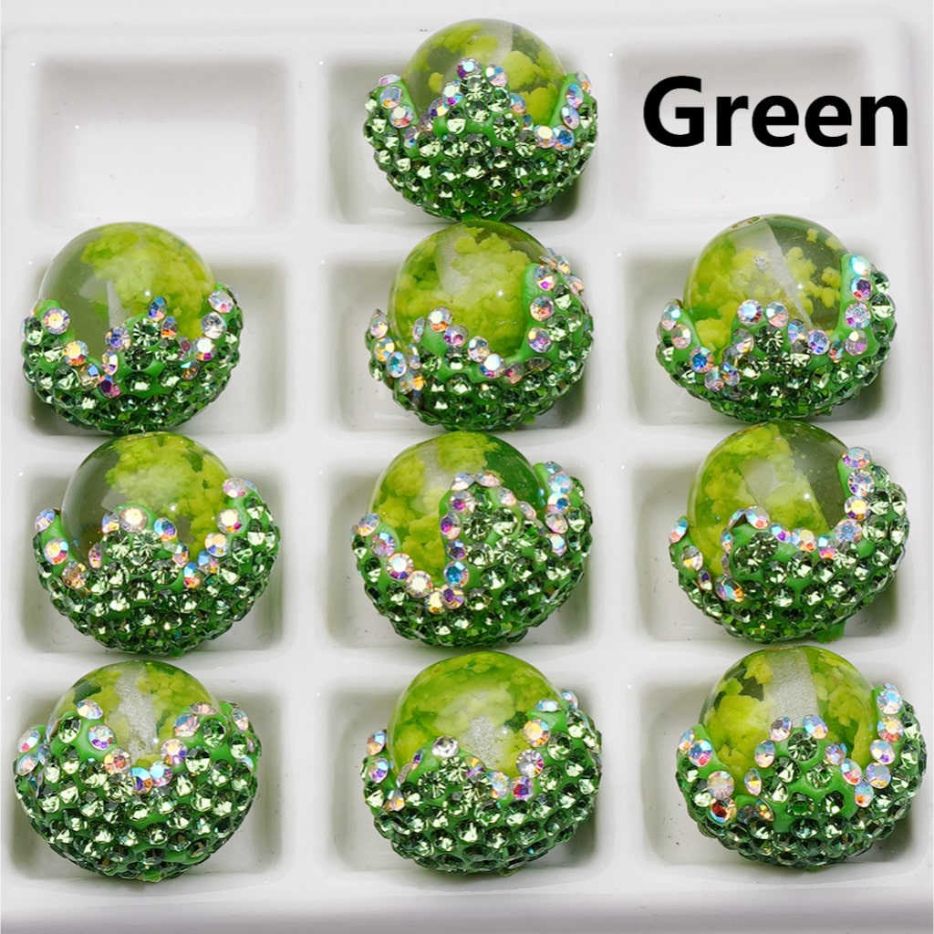 Luminous Multi-Color Cloud Inside Clear Acrylic Beads in Clay Flower Covered by Shiny Rhinestones, Around 20*19MM