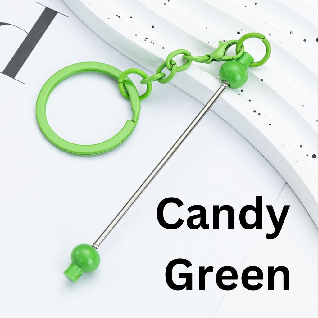 New Style DIY Beadable Metal Keychain with Bar in Solid Color, 153MM, the Small Ball is Plastic Material