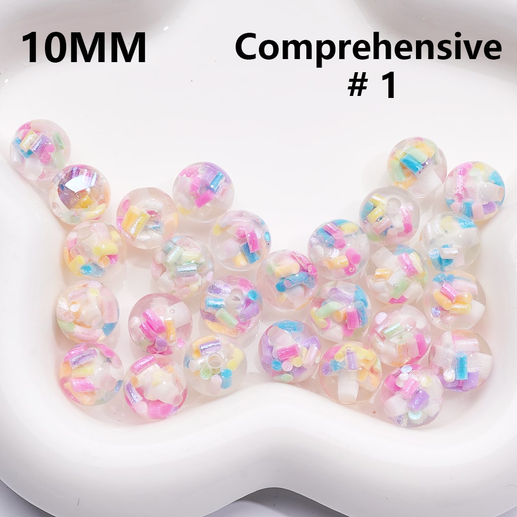 Acrylic Beads Mini Colorful Shiny Candy Sticks Inside Clear 10MM (Single Color is available for 300pcs(Whole Bag))