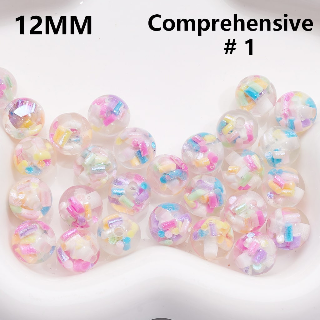 Acrylic Beads Mini Colorful Shiny Candy Sticks Inside Clear 12MM (Single Color is available for 200pcs(Whole Bag))