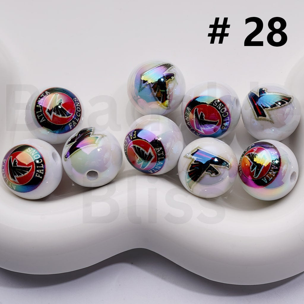 UV Coating USA American Football Teams NF Round Acrylic Beads, 16MM, Random Mix Teams and Single Team are Both Available to Choose