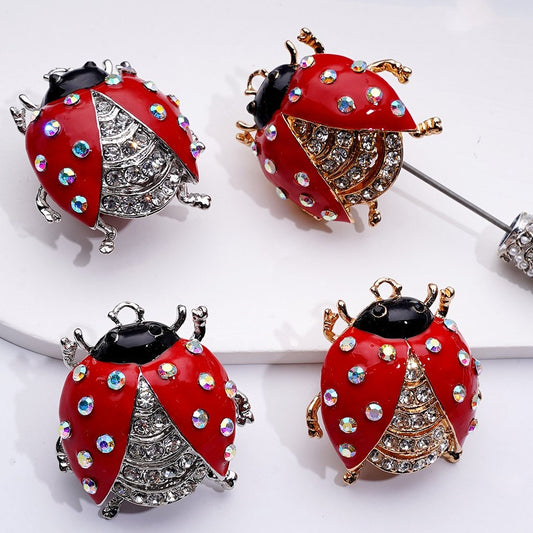 Exquisite Fancy Gold Silver Alloy Ladybug with Shiny Rhinestones Cute Butterflies Hearts Clay Beads, Around 50*46MM